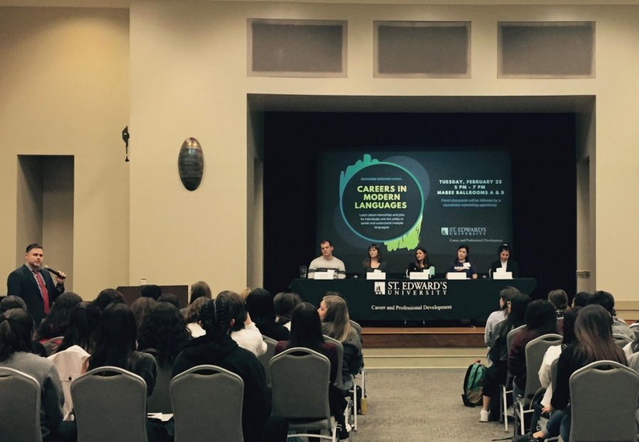 The panelists answered questions from the Career and Professional Development Office during the event. Afterwards, panelists were able to network with students.