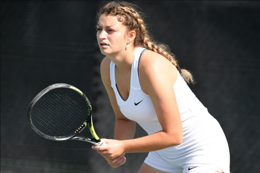 Sophomore Kate Malazonia was set to make a big leap this spring as she was named ITA Region Rookie of the Year and All-Heartland First Team last season.
