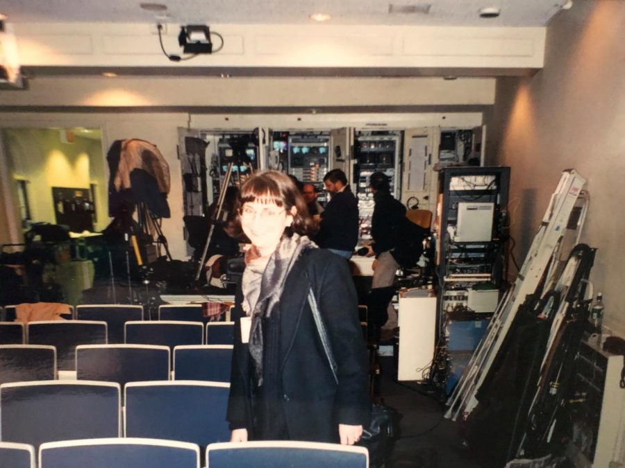 Professor Jena Heath in the White House Press Briefing Room in 2000. Jena Heath is an associate professor in the School of Arts and Humanities at St. Edwards University.