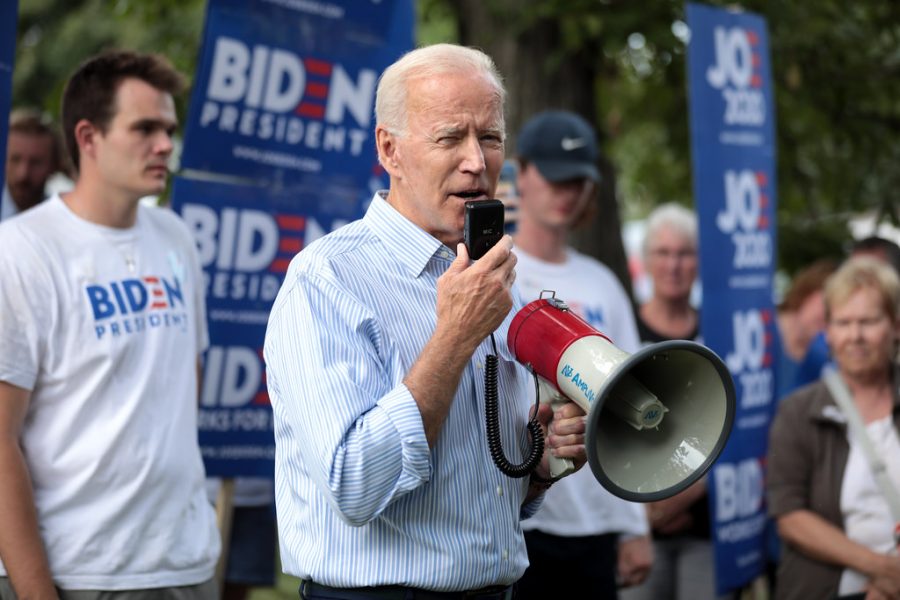 Photo of president-elect Joe Biden holding a megaphone at one of his rallies.