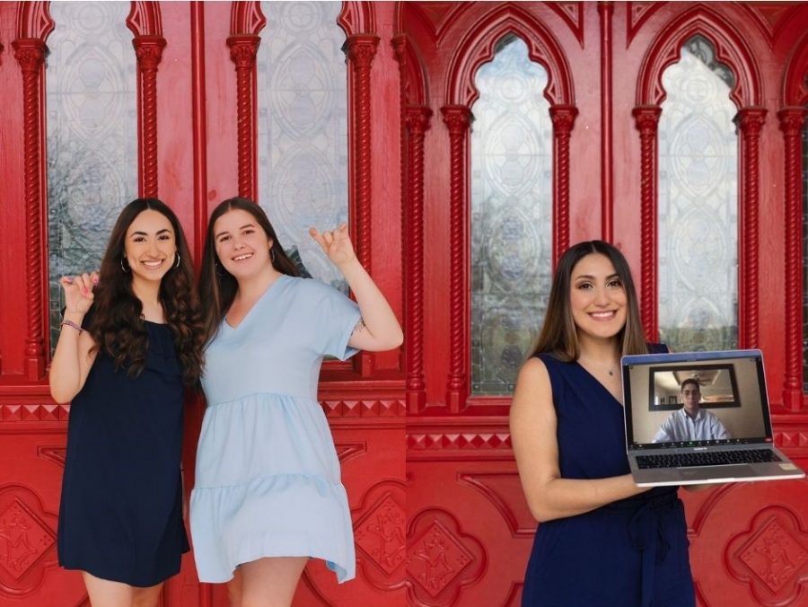 (Right to left) Michelle Flores is running for the role of president with Bri Boughter who is running for vice president. Also on the ballot is Jae DeLeon for president, who is running with her counterpart Jay Perez, pictured in the laptop. 