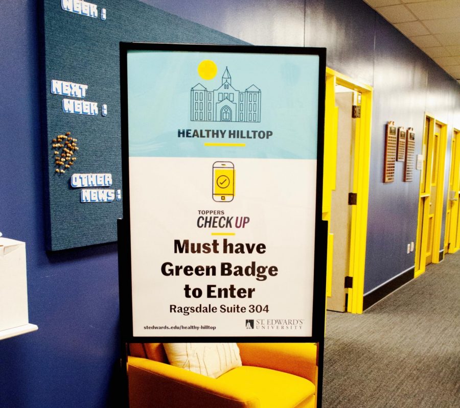 To+enter+RecWell%2C+students+and+faculty+must+scan+their+St.+Edwards+ID+and+show+a+yellow+Topper+Safe+Badge.+These+requirements+allow+students+to+feel+safe+when+using+the+facilities.+