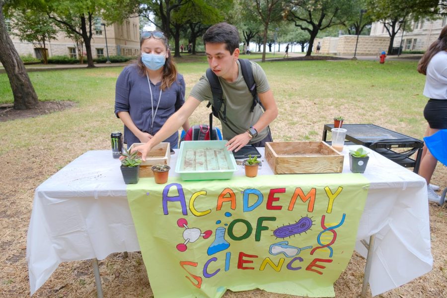 Two science students set up a table on Ragsdale Lawn Thursday to sell succulents grown in the campus greenhouse. The table had sold out of all the plants an hour before the sale was scheduled to end.
