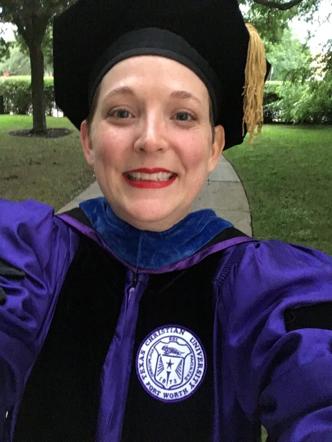 Dr. Ila McCracken takes a selfie in academic dress. Dr. McCracken was revealed to be an ENTJ by her Myers-Briggs personality test.