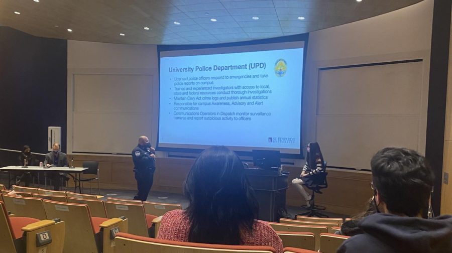 UPD Chief Huerta speaks at the It's On Us meeting. This meeting was open to all of the campus community.