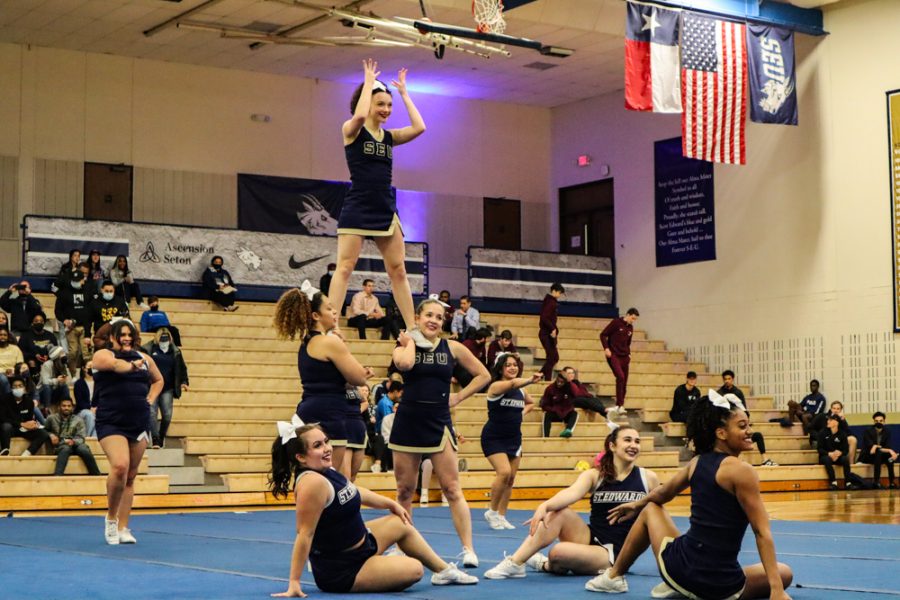 The St. Edward's Cheerleaders performed a routine during halftime in last years homecoming, complete with dancing, stunts and tumbling.