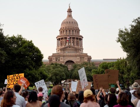 People gathered in front of the capitol on June 25, 2022 to participate in the Texas Rise Up for Abortion Rights  “Everything, but the Kitchen Sink” protest shortly after the Supreme Court overturned Roe v. Wade.