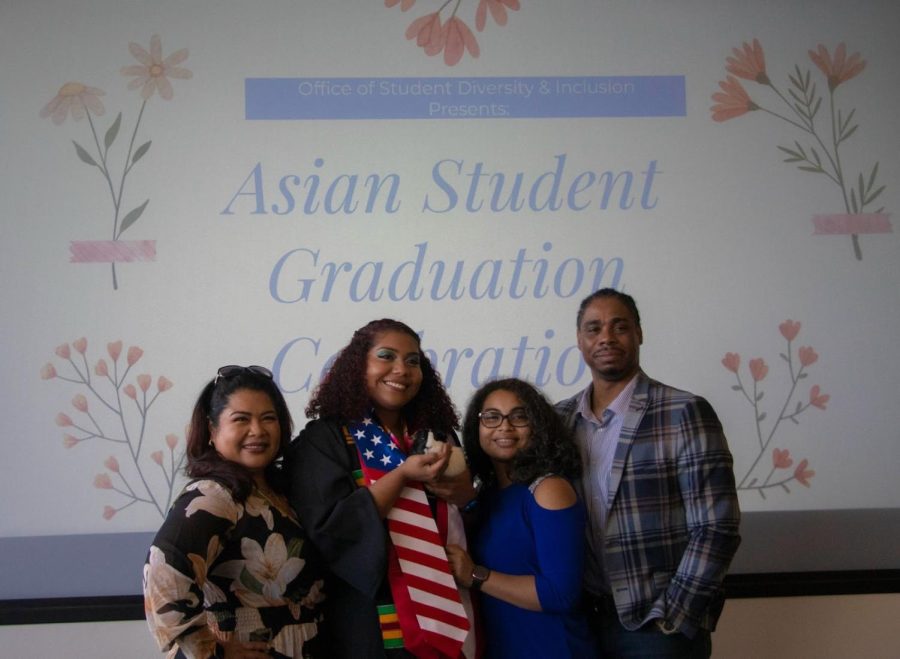  Asian Student Association President and soon-to-be graduate, Jazmine Collins, with the support and celebration from her family, received her AAPI cord/stoles at the Asian Student Graduation on April 12.