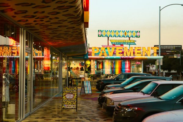 Exterior of Pavement, a well-known thrift spot, on Guadalupe in the late afternoon.
