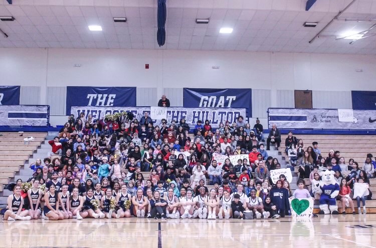 St. Edwards and Travis Heights students gather in the Recreation and Athletics Center.