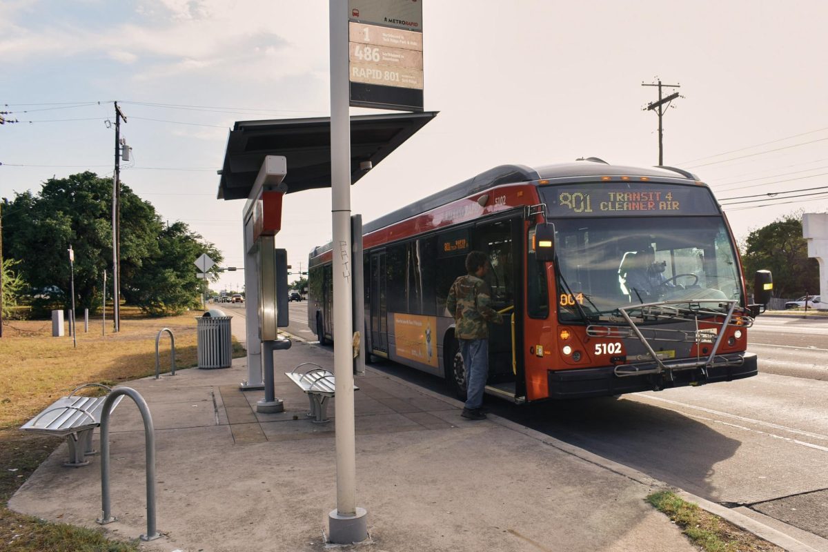 The "St. Edward's" CapMetro bus station off South Congress in front of campus.