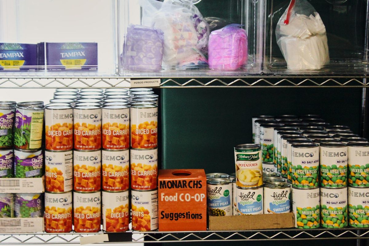 Period products as well as dry goods are included in the Monarchs Food Pantry. The food pantry has been named in deference to the Monarchs on the Hilltop club.