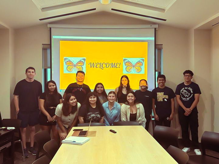 Monarchs on the Hilltop members stand together at the clubs first meeting of the semester back in September. 
