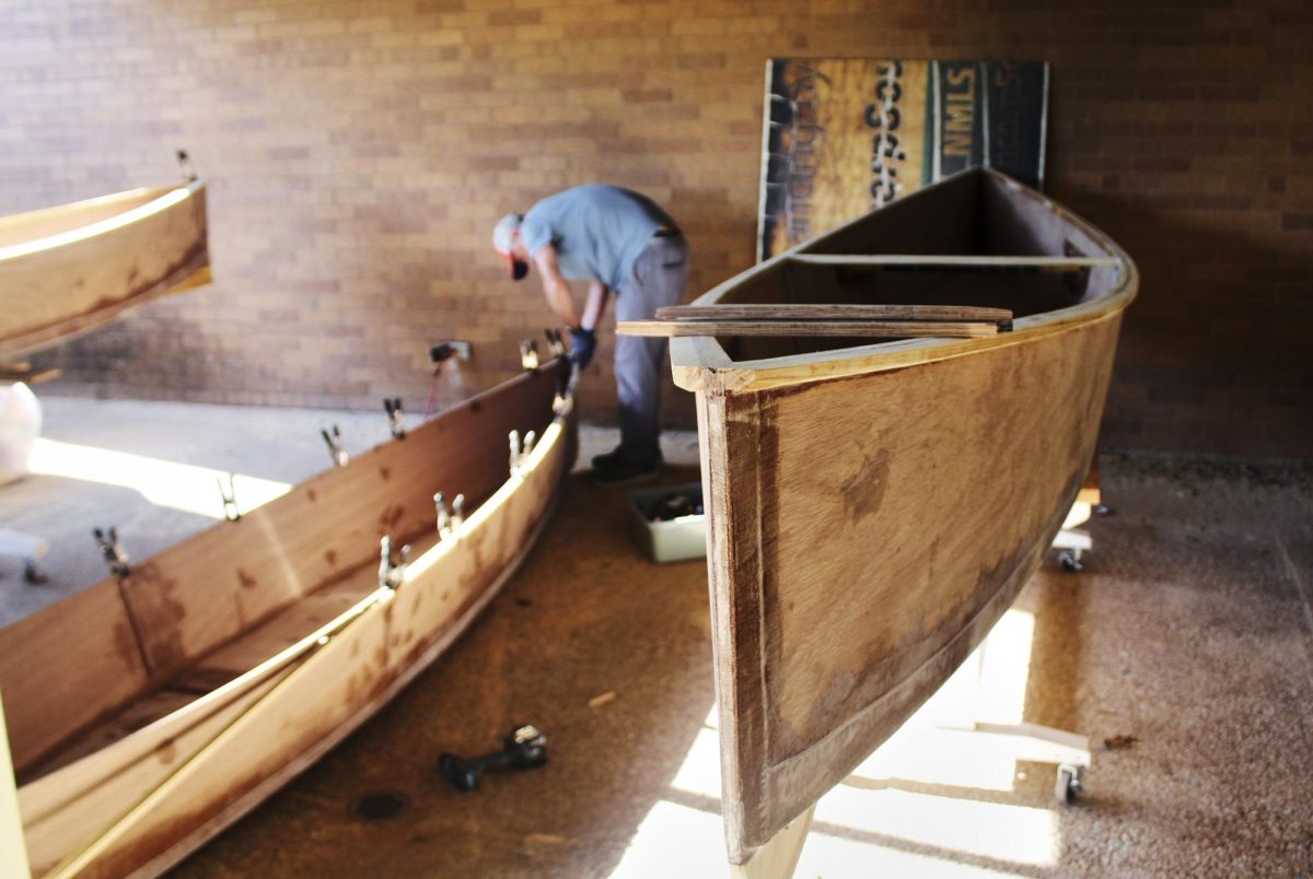 The boats are 16 feet in size, made from flat sheets of wood. There are five total boats, with one being named 'Float your Goat.'