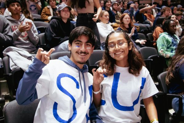 Current Hilltoppers flash their school spirit with DIY t-shirts that display SEU in the schools colors. Students got creative with shirts and face paint.
