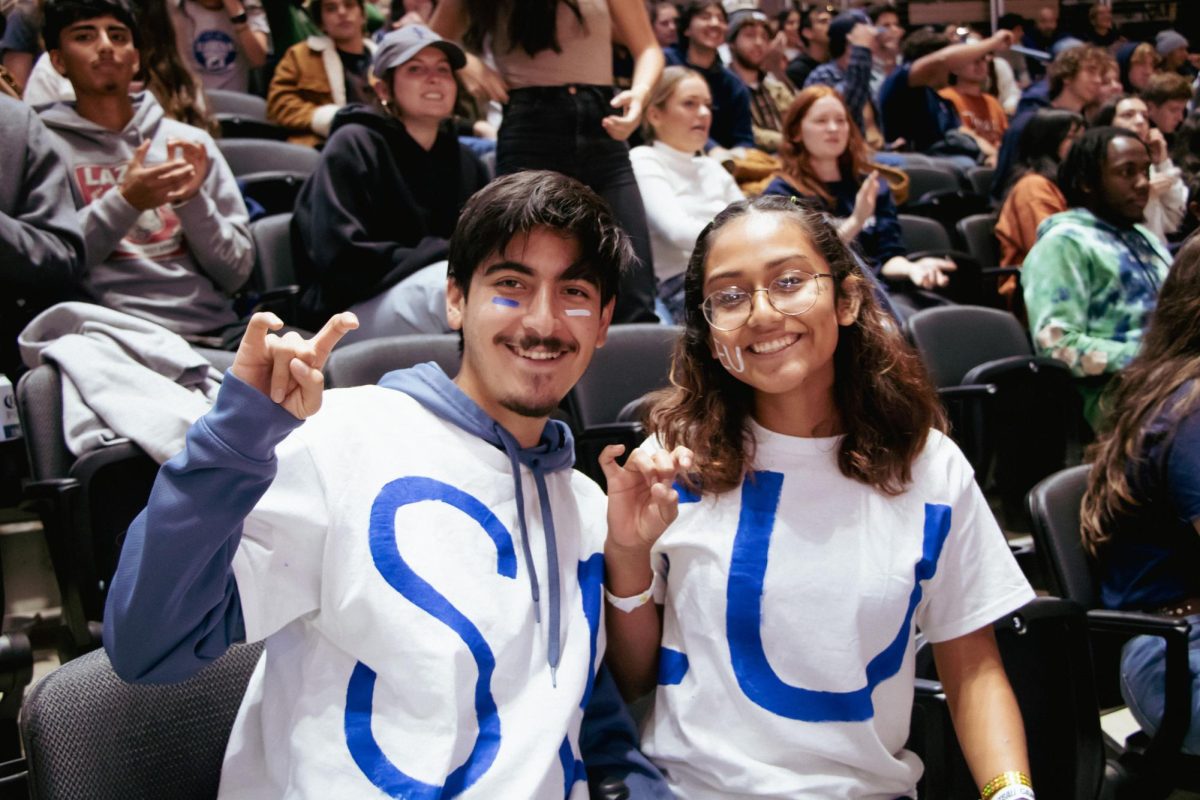 Current Hilltoppers flash their school spirit with DIY tshirts that display SEU in the schoold colors. Students got creative with shirts and face paint.