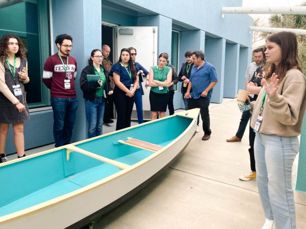 Senior ENSP student Katie Gay was one of the four students who attended the annual TRACS conference on South Padre Island. She along with her fellow students and faculty presented an appropriately unorthodox seminar for the canoe making program at St. Edward’s.