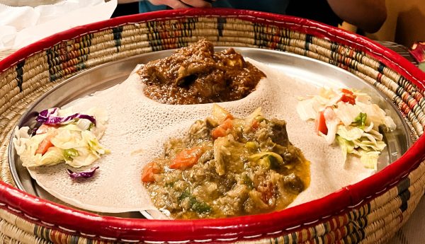Most of the dishes have a curry-like consistency and are served in a massive basket, which takes up a large part of the table.