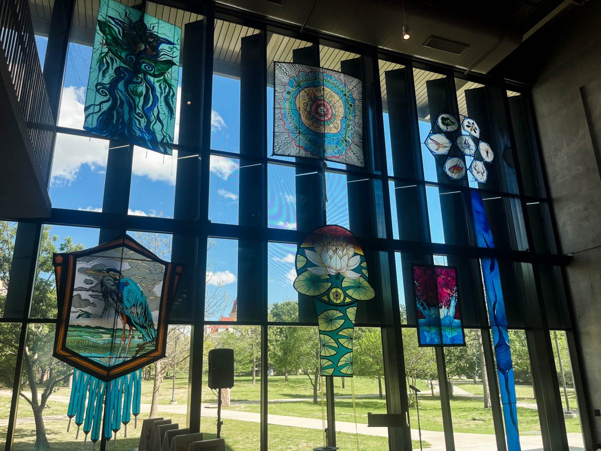 The Sacred Spring Kite Exhibit was shown in the Austin Public Library with the goal of spreading awareness about water conservation. 