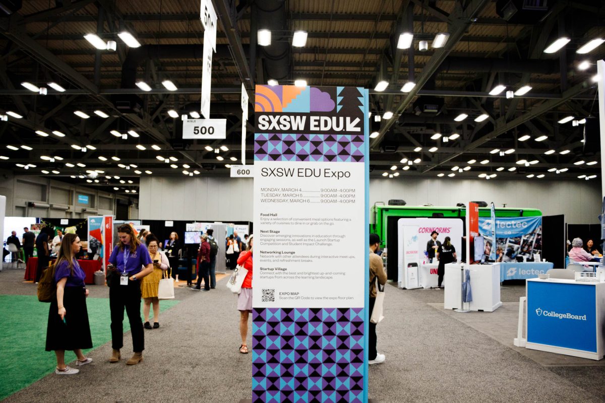 Attendees+traverse+the+Austin+Convention+Center+to+attend+the+wide+range+of+events+offered+at+SXSW+EDU.+The+expo+features+various+companies%2C+products+and+other+education+related+entities+attendees+can+pause+to+observe.+%0A