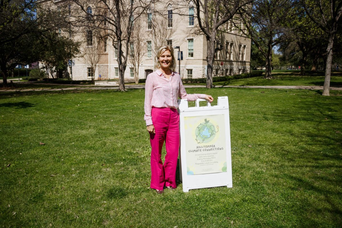 Professor Nancy Salisbury in the shining sunshine on Ragsdale Lawn, the venue for her new initiative. 