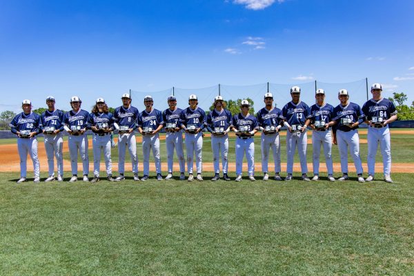 The baseball team’s seniors were celebrated before the last game of the series against Angelo State University. Along their families and fellow teammates, they received farewell gifts and played in their home field one last time on Sunday, April 21.