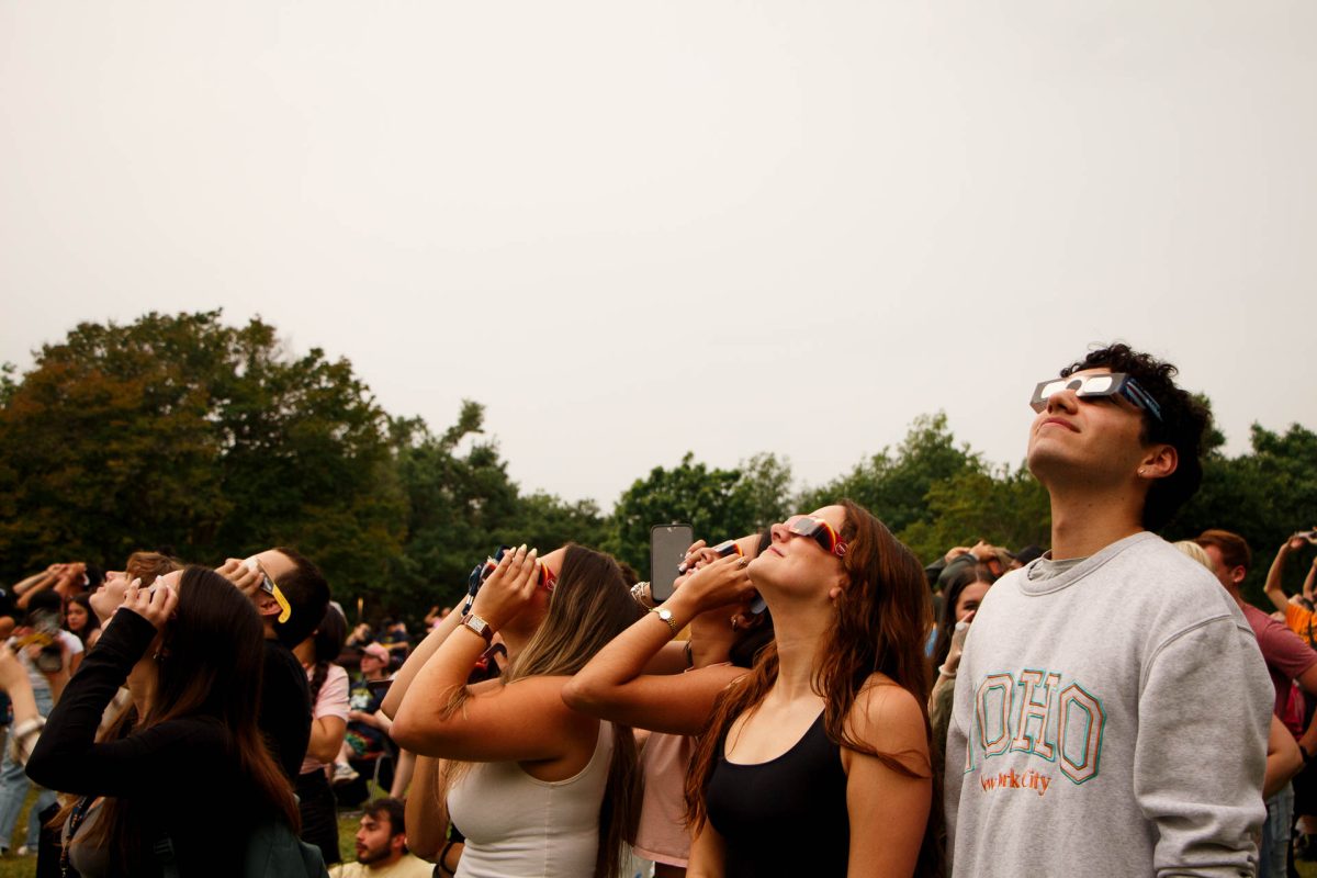 Attendees were all looking up at the sky so as to not miss the solar ring emerge.