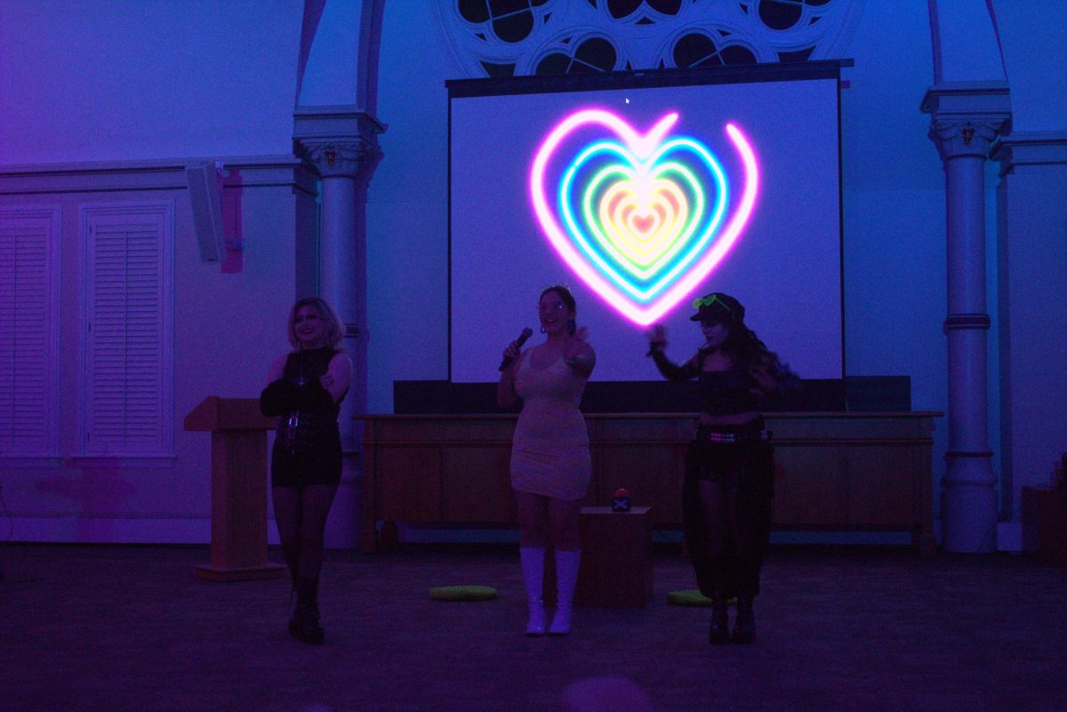 Event coordinator Iliana Garza with drag queens Jack the Stripper and Neuratoxin, kicking off the night with a performance to Lady Gaga’s “Disease.”
