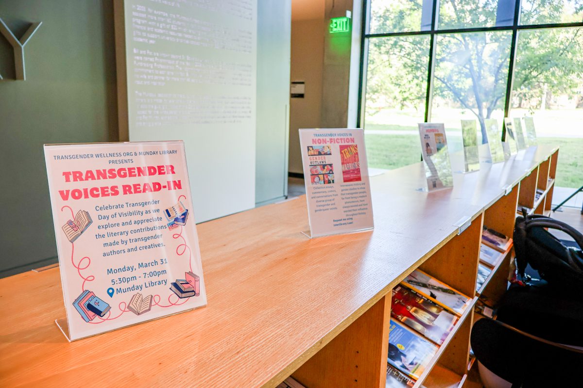 TWO promoted the Transgender Voices Read-In with various fliers displayed in the library’s main lobby. Each flier included recommendations for different genres of books and provided QR codes to access them digitally.
