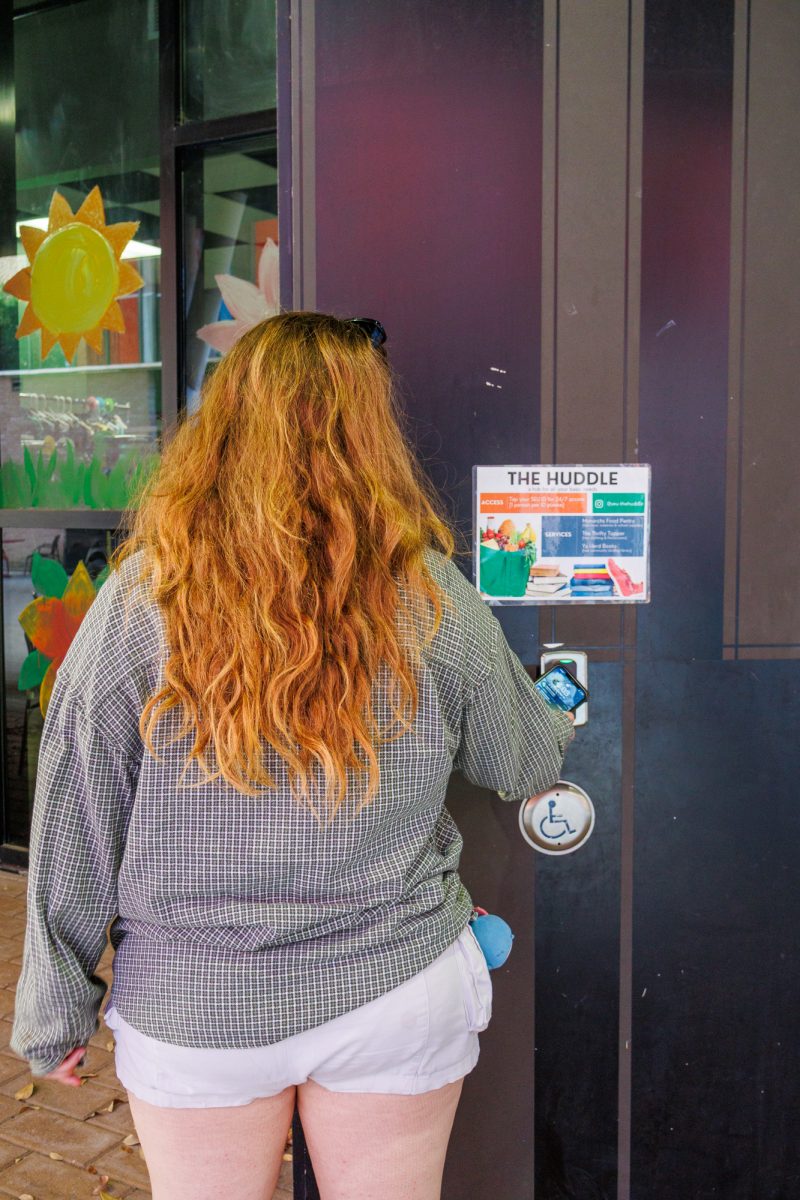 The Huddle is available 24 hours a day, seven days a week for all St. Edward’s community members. The door unlocks by scanning a St. Edward’s ID card on the card reader.