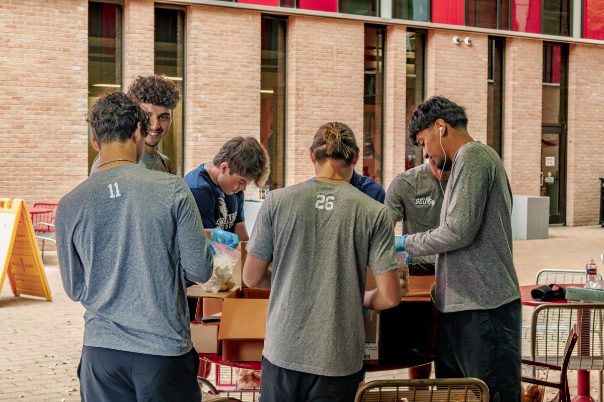 While on Tuesday mornings it is usually Manjarrez and a couple volunteers restocking, teams or organizations volunteer their time a couple times a semester. The men’s soccer team helped on April 15. With more hands, the task of cleaning and restocking was completed by 10 a.m. when it is usually completed after 11:30 a.m.