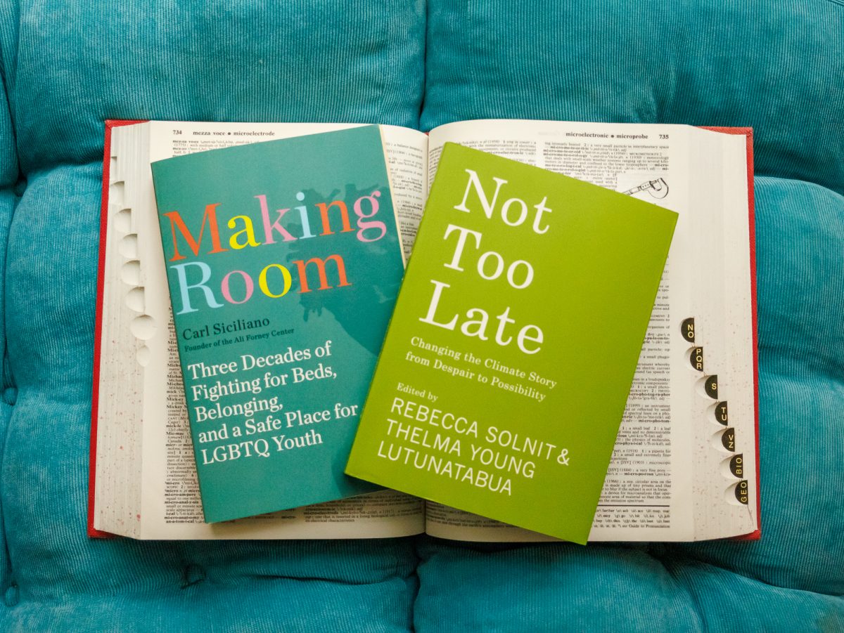 2025-2026 common read choices “Not Too Late: Changing the Climate Story from Despair to Possibility” edited by Rebecca Solnit and Thelma Young Lutunatabua and “Making Room: Three Decades of Fighting for Beds, Belonging, and a Safe Place for LGBTQ Youth” by Carl Siciliano.