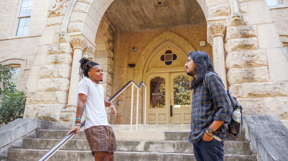 Senior Matthew Owens (left) gives advice about how to navigate college to first year student Jesus Sanchez. Read Matthew's advice on everything you should know to succeed in your first year -- and in college as a whole.