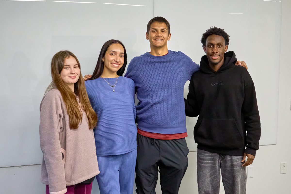 GOATx club officers Abigail Hall (left), Cressida Rodriguez, Timothy Hollenbeck and Jackson Stubbs hosted their first event of the semester on Jan. 29.